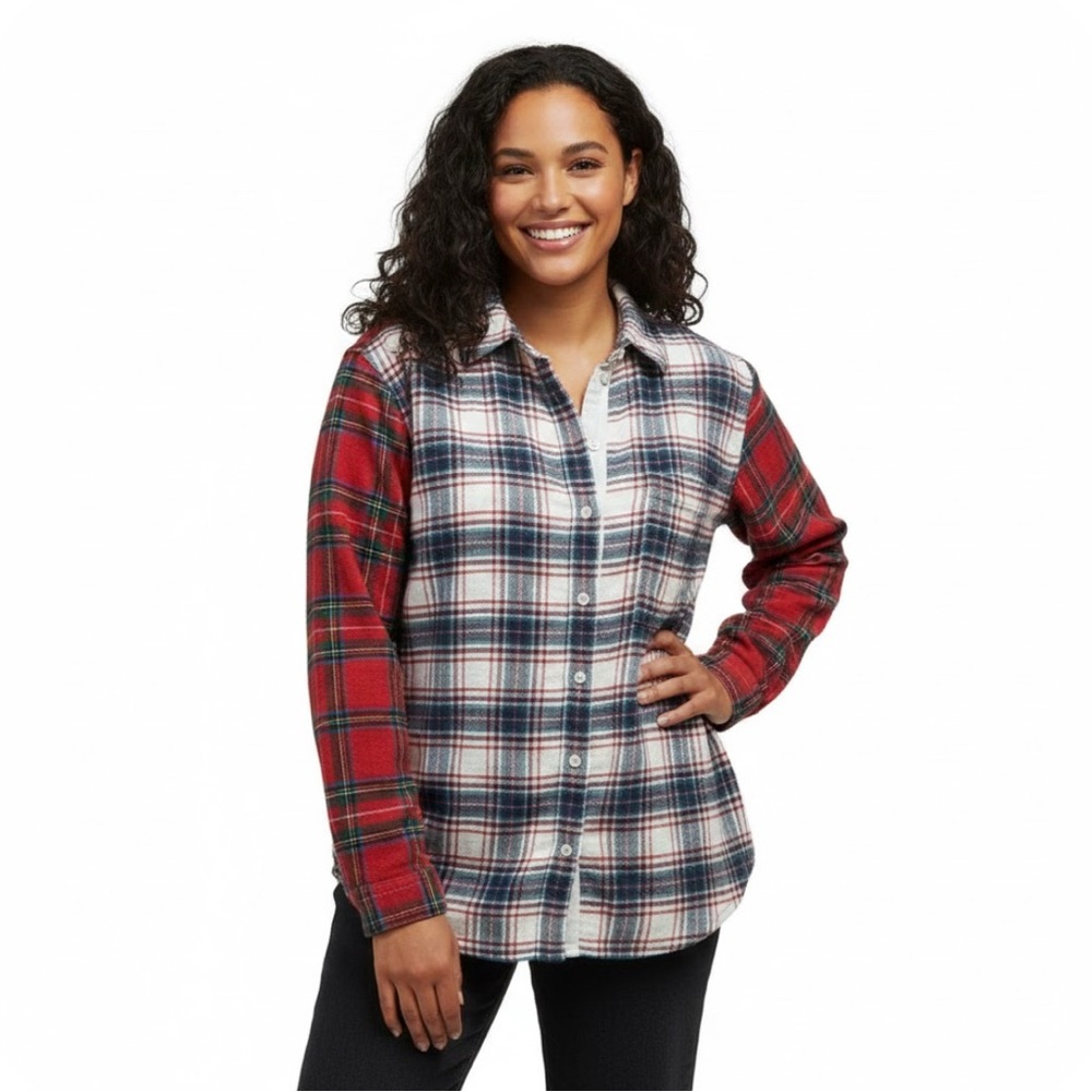 American Eagle Mixed Plaid Button Up Flannel Size Large